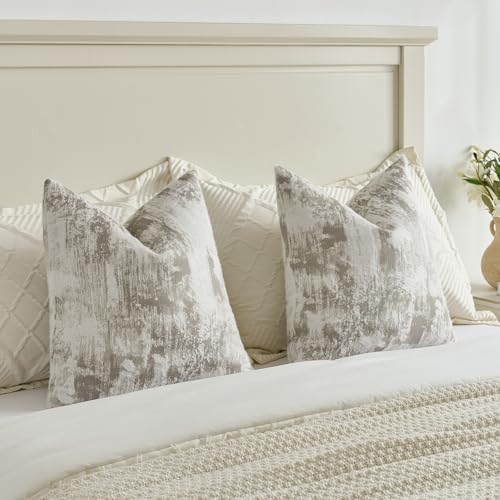 FUTEI Pack of 2 Faux Cashmere Throw Pillow Covers 12x20 Inch,Grey White - Image 5