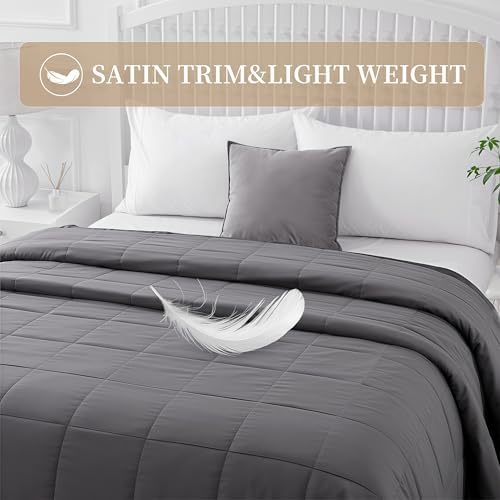COMFLIVE King Down Alternative Blanket - Lightweight Satin Trim, Charcoal - Image 3