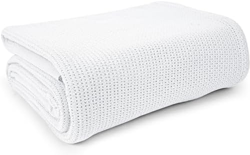 Linteum Textile Supply White Hospital Thermal Blanket 66x90 Inch 100% Cotton, Soft and Cozy, Breathable, Open-Cell Weave Design, All Season Twin Hospital Blanket (1-Pack) by LinteumTextileSupply