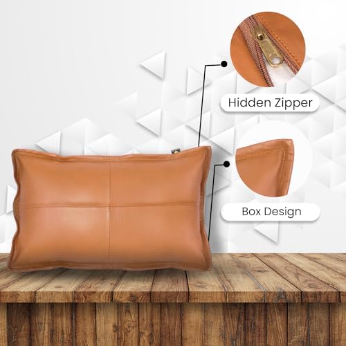 LL LEATHER LOVERS 100% Lambskin Leather Pillow Cover - Sofa Cushion Case - Decorative Throw Covers for Living Room & Bedroom, Camel Antique Box Pack of 1-20X28 Inch - Image 2