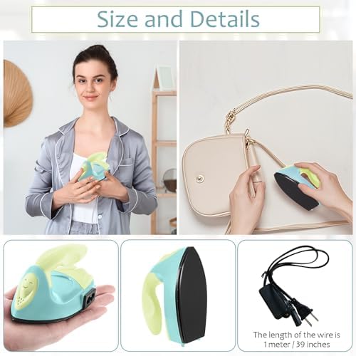 Honoson Mini Craft Iron Mini Heat Press Small Iron 3.93 x 2.36 x 2.76 In Portable Handy Tiny Flatiron with Charging Base Accessory for Fuse Bead Patch DIY Heat Transfer Vinyl(Light Yellow, Mint Green) - Image 5