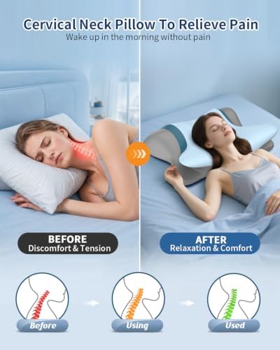 Cervical Neck Pillow for Pain Relief - Ergonomic Side Sleeper Pillow for Sleeping, Cooling Memory Foam Pillows for Neck Support, Orthopedic Pillow Contour Bed Pillow for Back Sleepers - Image 2