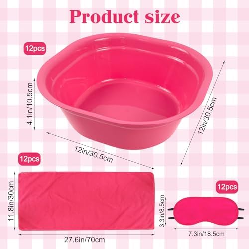 36-Piece Kids Foot Spa Kit For Girls With 12 Foot Tubs, 12 Pink Hand Towels And 12 Eye Masks For Sleepover Slumber Party Supplies (Rose) - Image 2
