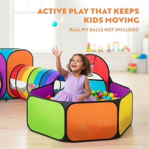 Playz 5pc Pop Up Play Tent and Crawl Through Tunnels for Kids w/Carry Bag - Image 5