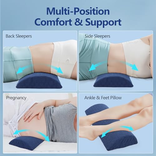 Cozyhealth - 3.15" H*23.6" L - Soft Lumbar Pillow for Sleeping, Memory Foam Back Lumbar Support Cushion for Lower Back Pain Relief Bed Waist Sleep Support Pillow for Side, Back (Dark Blue, Large) - Image 7