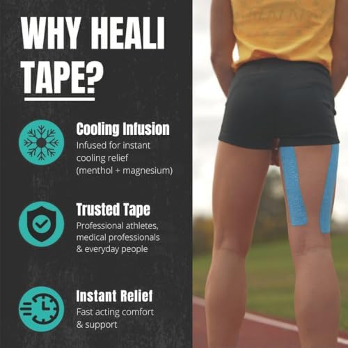 Heali Kinesiology Tape with Magnesium and Menthol, 20 Pcs Precut Strips, K Tape Roll, Knees, Physical Therapy Sports Tape for Muscles and Joints, Water Resistant, Blue Inspo - Image 3
