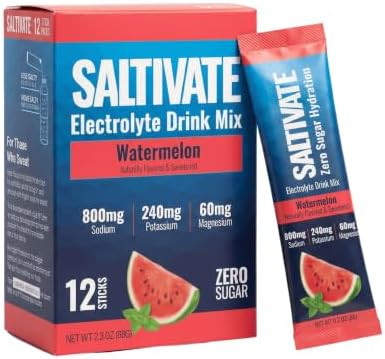 Electrolyte Packets, Watermelon, 800mg Sodium, 12 Sticks by Saltivate