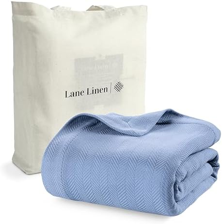 LANE LINEN Blankets Queen Size, 100% Cotton Textured Herringbone Weave - Image 4