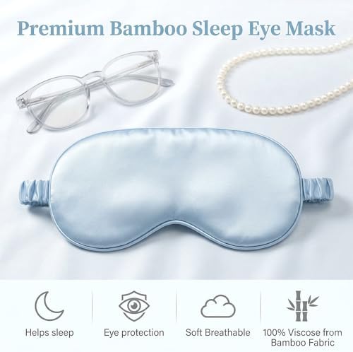 2Pcs Silk Sleeping Mask, Soft Breathable Blackout Eyeshade Comfortable Adjustable Satin Eye Shade for Women Sleep Travel Nap Bridesmaid Gifts (Blue, Black) - Image 4