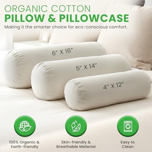 Bean Products Natural Organic Cotton Kapok Neck Roll & Case 6" Dia x 16" - Image 2