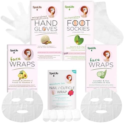 SpaLife 10 Piece Korean Face Mask & Moisturizing Hand Gloves Set | Foot Mask Socks for Dry Cracked Hands & Feet | Korean Skincare Cuticle Repair Mask Women | Self Care Gifts for Women | 10 Pack by SpaLife