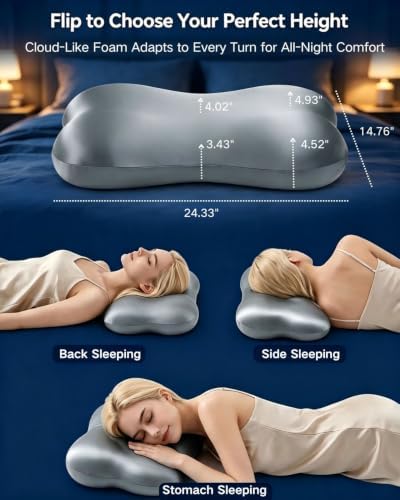 Cervical Neck Pillow for Sleeping, Memory Foam Pillows, Space Grey - Image 2