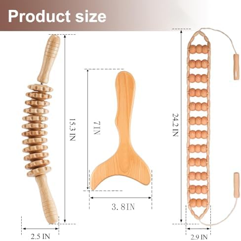 3 Pcs Wood Therapy Massage Tools Sets, Maderoterapia Body Sculpting Kit for Lymphatic Drainage, Gua Sha for Muscle Relief, Anti-Cellulite & Body Shaping - Image 2