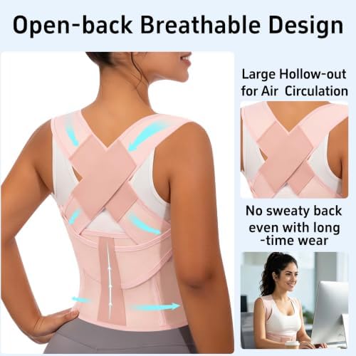 Posture Corrector for Women and Men Plus Size Full Back Support Brace Straightener Scoliosis Spine Upper Back Pain Relief Adjustable Shoulder Instant Posture Corrector with Hunchback (Pink, XX-Large) - Image 6