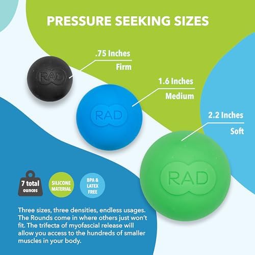 RAD Rounds – 3 Density Yoga Massage Ball Set for Deep Tissue Myofascial Release – Therapy Balls for Feet, Back, Neck, Jaw & Forearms – Trigger Point & Mobility Therapy (3-Pack) - Image 4