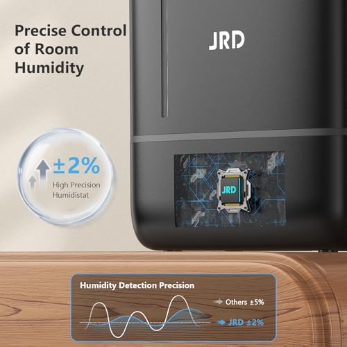 JRD Humidifiers for Bedroom, Ultrasonic Humidifier 4L for Large Room, Cool Mist Top-Fill, 40H Run, 12H Timer, 360° Nozzle, Aroma Diffuser, 7-Color Night Light for Home, Office, Baby, Pets, Plants - Image 3