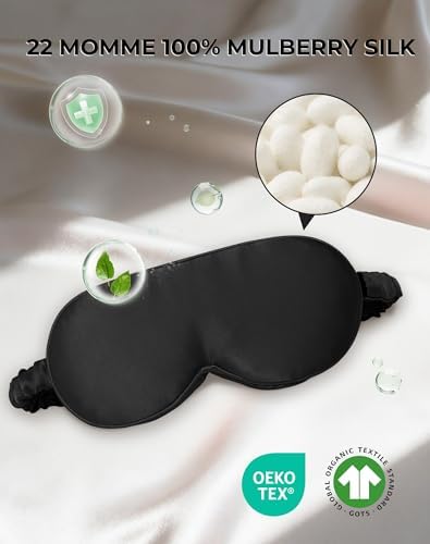 SilkSilky 100% 22 Momme Mulberry Silk Sleep Mask, Black - Image 2
