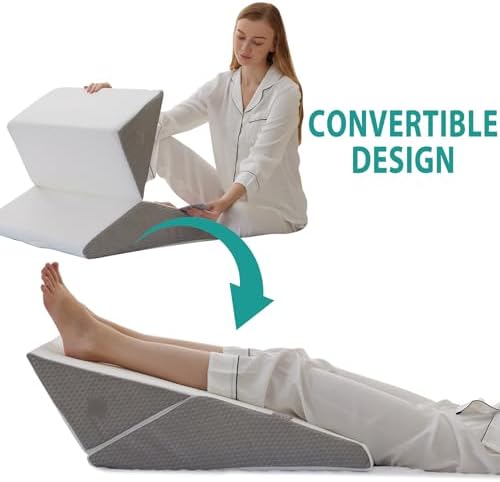 Bedluxe Wedge Pillow for Sleeping, Adjustable 9&12 Inch Foldable Bed Wedge Pillow Set, Orthopedic Memory Foam Triangle Pillows Wedge, 7-in-1 Elevated Pillows for Leg and Back Support, White/Grey - Image 4