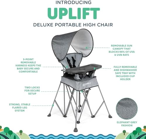 Baby Delight Go with Me Uplift Deluxe Portable High Chair, Elephant Grey - Image 3