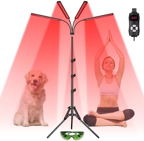 4-Head Red Light Therapy Lamp, 200 LEDs with Adjustable Stand by SAVILER