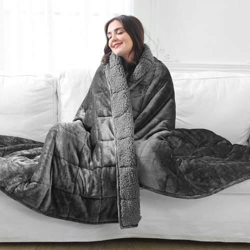 Aemicion Weighted Blankets Queen Size 20lbs for Adults,Soft Sherpa Fleece Heavy Weighted Blanket with Cozy Plush Flannel,Fluffy Warm Weighted Throw Blanket,60x80 inches,Dark Grey on Both Sides - Image 4