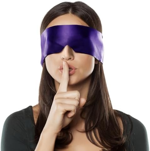 FRESHME Satin Eye Mask - Soft Sleep Mask Adjustable Eye Cover Blindfold for Night Meditation Travel Nap Sleep Eye Mask for Women Men Side Sleeper Valentine's Day Gift Black and Deep Purple 160cm/63in - Image 5