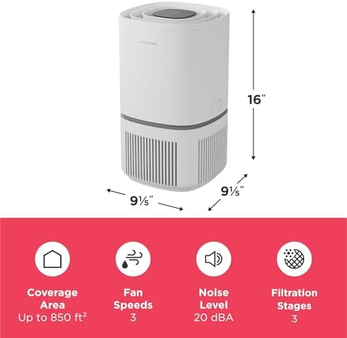 Frigidaire PureA300 HEPA Air Purifier with Wi-Fi for Small Bedrooms, Covers up to 850 Sq. Ft., 3-Stage Filtration, Energy Star Certification, Air Quality Monitoring, Smart Mode, Ultra Quiet, White - Image 3