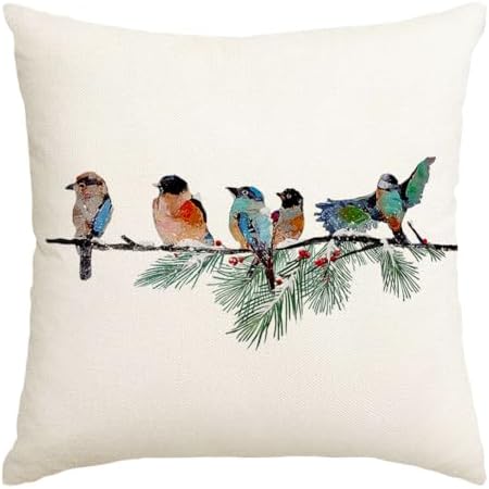 RABUSOFA Christmas Pillow Covers 18x18 Inch Birds Christmas Decorations Christmas Winter Throw Pillow Cases Xmas Outdoor Birds Decor Decorative Pillows for Couch Holiday Teal by RABUSOFA