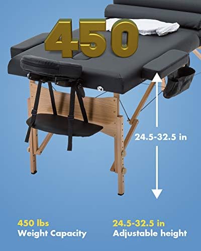 BestMassage Table Massage Bed Spa Bed 73 Inch Heigh Adjustable 2 Folding Portable Massage Table W/ Carry Case Salon Bed - Image 5