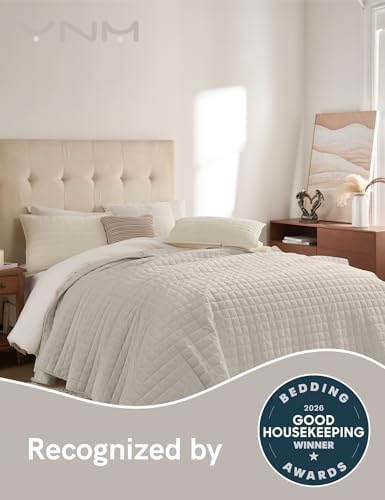 YnM Velvet Weighted Blanket, Ultra-Soft Heavy Bed Blankets, Heavy Weight Big Comforter, Oversized Bedspread & Home Decor Piece for All Season (Beige, 90"x90" 15lbs, Full/Queen) - Image 5