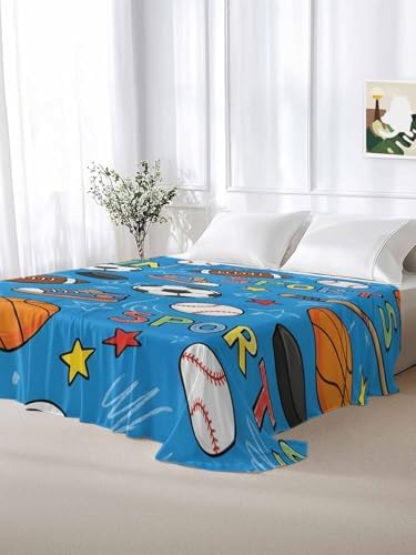 Twin Flat Sheet Sports Balls Flat Sheets Only Soft Breathable Microfiber Bedding Top Sheets Luxury Hotel Quality Basketball Soccer Baseball Rugby Ice Hockey Twin Bed Sheet for Bedroom Dorm Decor - Image 6