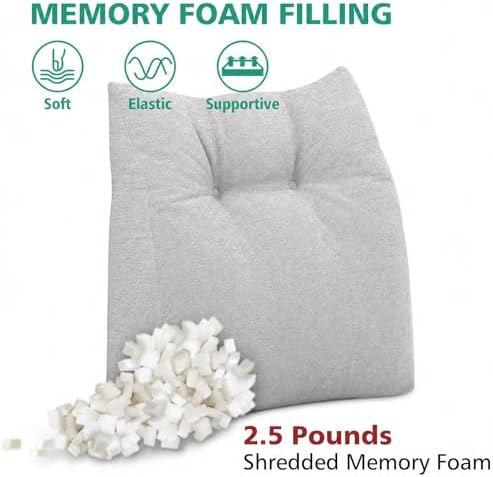Shinnwa Lumbar Support Pillow for Office Chair, Memory Foam Back Support Pillow for Back Pain Relief, Car, Chair and Couch, 17.5x15x4.5in, Light Grey - Image 2