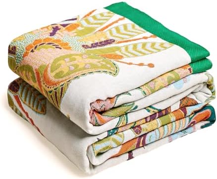 VANJOROY Boho Throw Blanket, 100% Organic Cotton Breathable Skin-Friendly Ultra Soft Bed Quilt Throw - All Season Floral Bird Farmhouse Décor Luxury Blanket for Sofa Couch Chair and Gift. 80" x 90" by CHOOSEVANJOROYENJOYAMORECOMFORTABLEFEELING