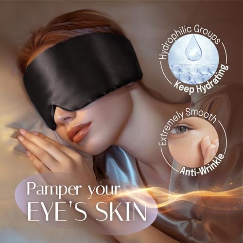 Silk Sleep Mask Soft Pressureless: 100% Mulberry Silk for Eye Skin Anti Wrinkles, Large Size for Total Blackout, Adjustable Wide Velcro Ear Cover - Image 6