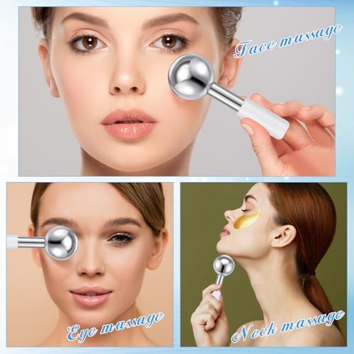 Baderke 2 Pcs Ice Globes for Face Stainless Steel Cooling Globes Unbreakable Cooling Roller Women Ice Balls Cryo Sticks Facials Skin Care for Dark Circles, Puffiness(Silver (White Handle)) - Image 4