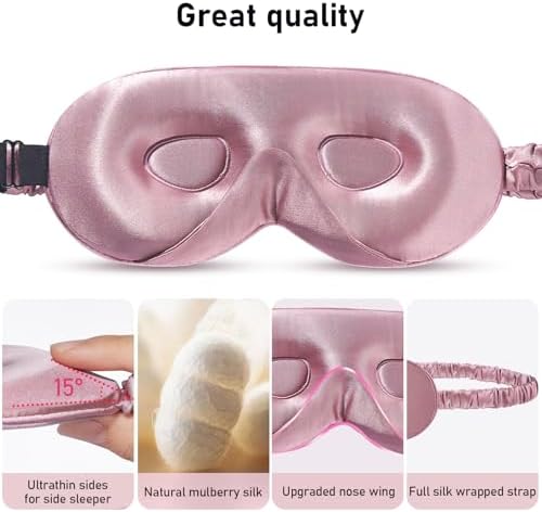 LitBear 100% 22 Momme Mulberry Silk Sleep Mask - 3D Contoured, Bean Pink - Image 5