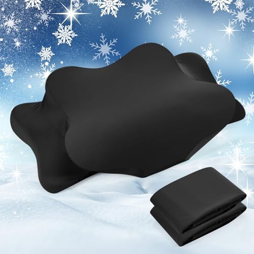 Hahafelt 2 Pcs Cooling Cervical Pillowcase with Zipper (Only Pillowcase) Ergonomic Cervical Neck Pillow Cover Breathable Cool Pillow Case for Side Back Stomach Sleepers(Black,Queen Size) by Hahafelt