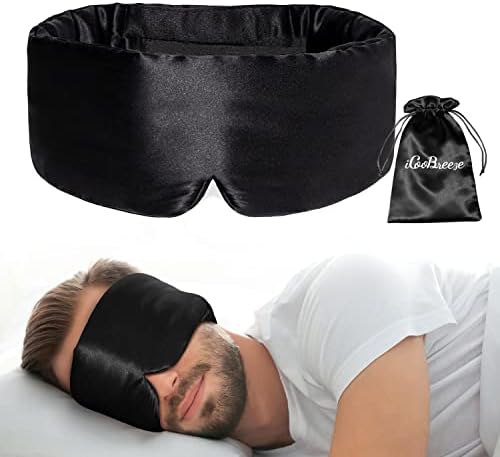 100% Natural Silk Eye Mask for Women Men, Soft Pressureless Cooling Blackout Eye Covers for Sleeping, Large Size Sleep Mask fits All Heads Adjustable, 1PC, Black by iCooBreeze