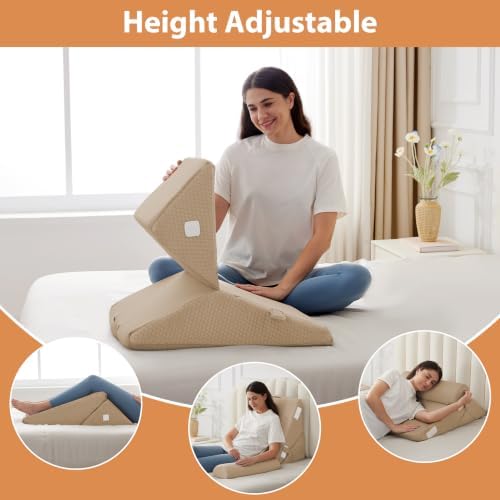 BIEEZZK Wedge Pillow Set for After Surgery, Wedge Pillow for Acid Reflux, Bed Wedge Pillow with Adjustable 9&12inch for Headboard,Sleeping, Orthopedic Memory Foam for Neck&Back Support, Brown - Image 5