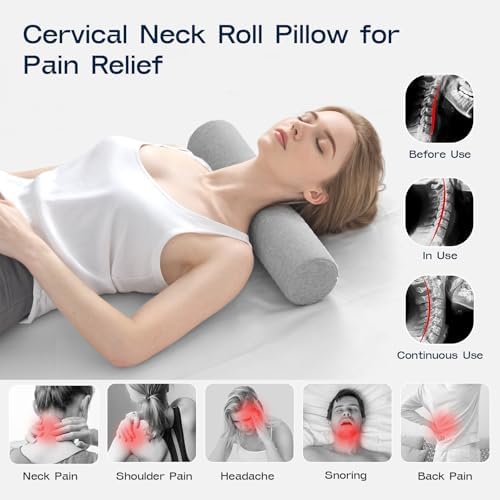 Neck Roll Pillow, Memory Foam Neck Support Pillows, Round Neck Pillows, Cylinder Bolster Pillows for Bed, Couch, and Yoga, Removable Washable Cover,18 * 4 * 4 inch (Small,Grey) - Image 4
