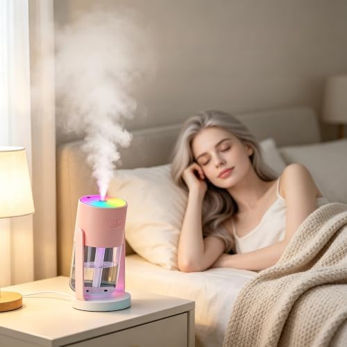 UEISODC Bedroom Humidifier, USB Mini Portable Humidifier with Ultrasonic Nano-Fine Mist, Auto Shut-Off, Rotatable Design, Quiet Operation, and Easy Refilling & Cleaning by UEISODC