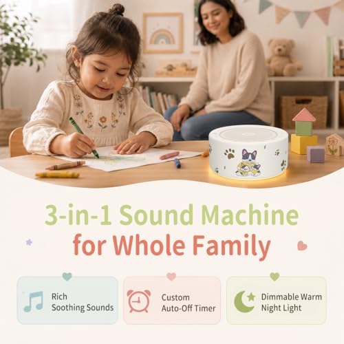Kipcush White Noise Machine for Baby & Adults, Sleep Sound Machine with 30 Soothing Sounds, 8-Color Night Light, Memory Function, White Noise for Sleeping, Nursery, Office, Travel, Relaxation - Image 2