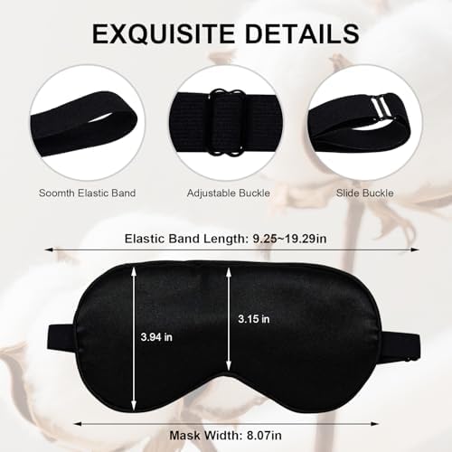 Silk Sleep Mask, Black, Adjustable Strap for Light Blocking, Travel Rest, Puffy Eyes Relief, Single Pack (Black) - Image 4