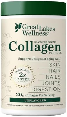 Great Lakes Wellness Collagen Peptides Powder – Supports Skin, Hair, Nails, Joints & Digestion – Hydrolyzed, Non-GMO, Keto & Kosher – Pure Collagen Protein (16 oz, 22 Servings) Packaging may vary by GreatLakesWellness