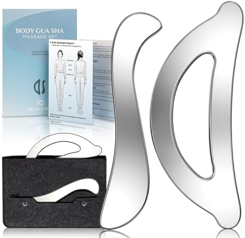 Rena Chris Muscle Scraper Tool Set - Stainless Steel Gua Sha for Physical Therapy & Deep Tissue Massage, Body Gua Sha Tools with Travel Pouch (2-Piece Kit) by RenaChris