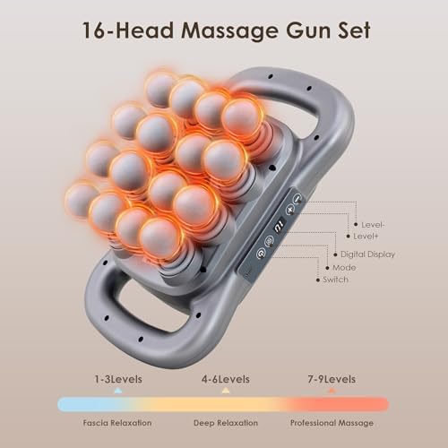 16 Head Massage Gun Set, Deep Tissue Massager, Silver Grey - Image 5