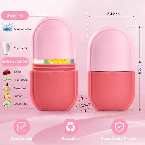 Ice Roller for Face and Eye, Ice Face Roller, Aesthetic Skin Care Tools Gifts for Women Cute Preppy Stuff,Silicone Ice Mold for Beauty(Pink) - Image 3