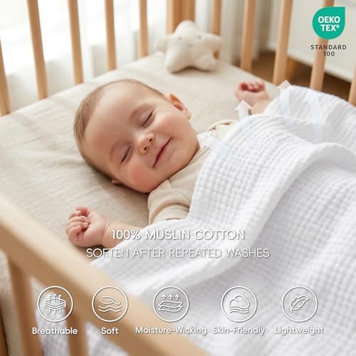 David's Home 100% Cotton Muslin Throw Blanket for College Dorm, 4-Layer Soft Breathable Lightweight Comfy Cozy Throw Guaze for Hot Sleepers, 3D Bubble Room Decor for Bed, Giftable, White, 50"x70" - Image 2