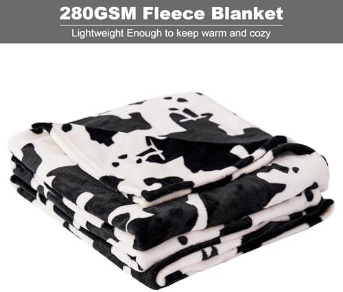 Viviland Fleece Blankets Queen Size Cow Print - 280GSM Lightweight Soft Fuzzy Cozy Plush Queen Blanket for Bed, 90x90 inches - Image 3
