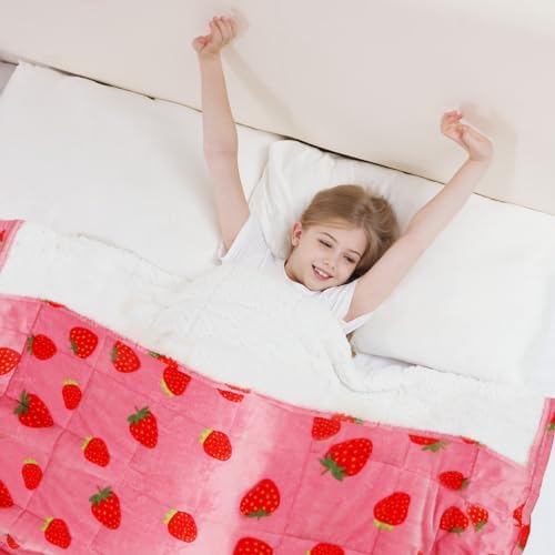Aemicion Strawberry Pink Weighted Blanket for Girls Over 6 Years Old, Cozy Sherpa Fleece Heavy Bedding Throw 10lbs, 48"x72" Twin Size, Machine Washable ﻿ by Aemicion
